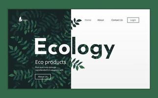 Landing page template with green trendy exotic leaves and creepers on dark blue background. Ecological botanical design vector illustration concept for website development