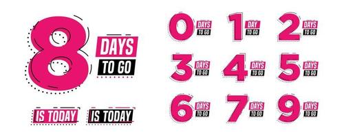 Flashing magenta days to go numbers. Stickers and banners timer pack. vector