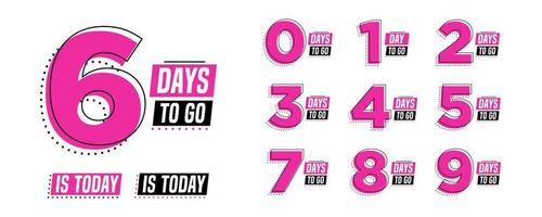 Flashing pink days to go numbers. Stickers and banners timer pack. vector