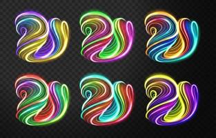 Abstract Multicolor Swirl Line of Light, isolated on dark background. Vector Illustration