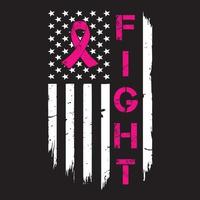 cinta de concientización sobre la lucha - concientización sobre el cáncer de mama diseño de camiseta vectorial con bandera estadounidense angustiada vector