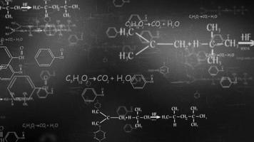cadenas químicas y fórmulas que vuelan en el espacio digital oscuro video