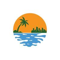 vector de plantilla de diseño de icono de logotipo de playa al atardecer