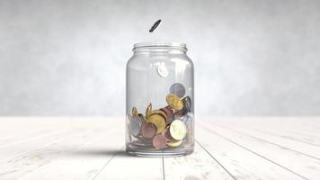 Coins are falling inside the glass jar, Saving money concept, Bank deposit video
