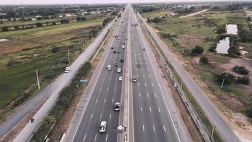 aerial view traffic on highway in countryside