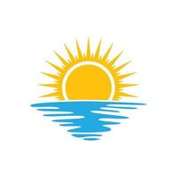 vector de plantilla de diseño de icono de logotipo de playa de amanecer