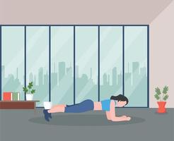 A flat illustration of exercise, girl with exercise pose vector