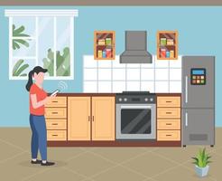 Lady in a kitchen flat illustration vector