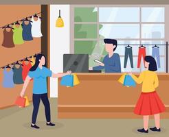 Females doing shopping from a mall, flat illustration vector