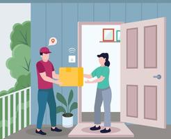 Doorstep parcel, flat illustration of parcel delivery vector