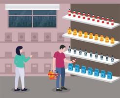 comprar productos de la tienda, ilustración plana de compras de comestibles vector