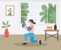 Female with dumbbell, chest fly pose vector illustration