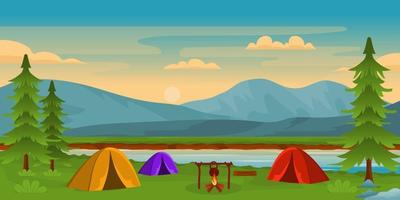 un camping con hermosos árboles, vector de fondo