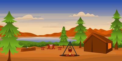 A camping site with beautiful trees, background vector