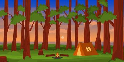 A camping site with beautiful trees, background vector