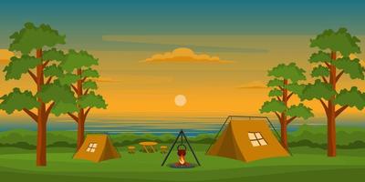A camping site with beautiful trees, background vector