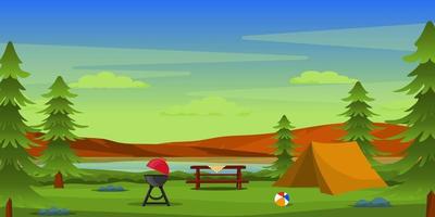 A camping site with beautiful trees, background vector