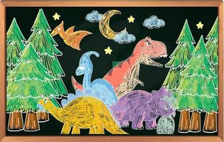 niños dibujados a mano doodle dinosaurios vector