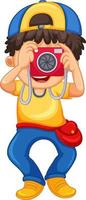 Boy holding camera taking picture vector