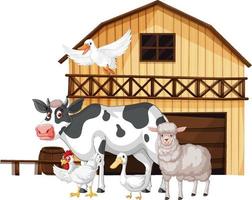 tema agrícola con muchos animales vector