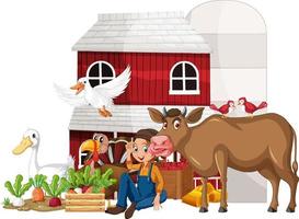 tema agrícola con muchos animales vector