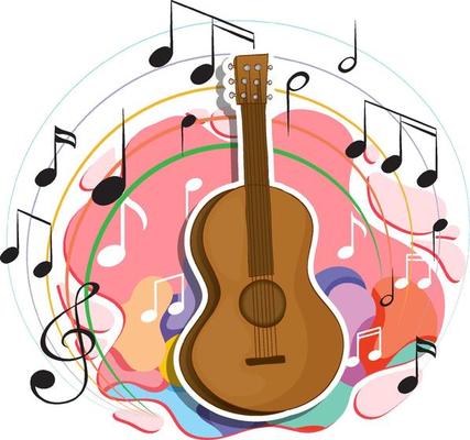 Guitar with music melody symbols