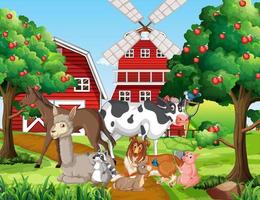 Farm scene with many animals vector