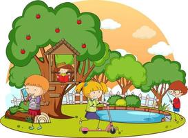 A simple tree house with kids in nature background vector