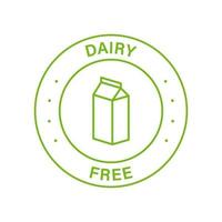 Dairy Free Line Green Stamp. No Cow Milk Lactose Label. Free Dairy Diet Symbol. Lactose Intolerance Allergy Ingredient Sign. Non Dairy, Healthy Food Logo. Isolated Vector Illustration.