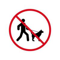 No Walking with Leash Domestic Dog Puppy Ban Black Silhouette Icon. Man Walk with Dog Pictogram. Prohibit Walker Person with Mammal Pet Dog Symbol. Isolated Vector Illustration.