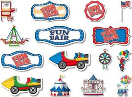 Sticker set of amusement park and fun fair objects vector