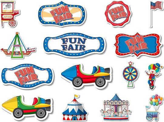 Sticker set of amusement park and fun fair objects