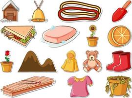 Sticker set of mixed daily objects vector