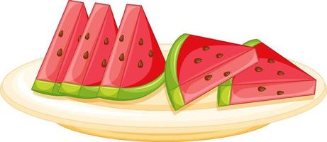 Sliced watermelon on plate cartoon vector