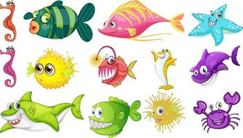 Sea animals cartoon collection vector