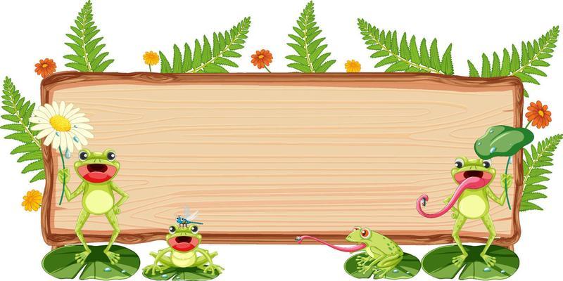 Blank wooden signboard with frogs