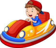 Little boy driving bumper car in cartoon design vector