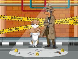 Detective cat and dog looking for clues in template vector