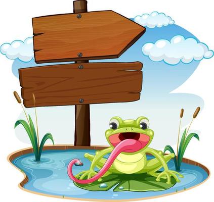 Sign board with frog on white background