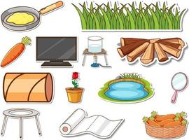 Sticker set of mixed daily objects vector