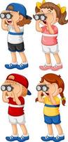 Set of children look through binoculars vector