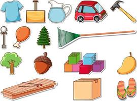 Sticker set of mixed daily objects vector