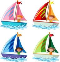 diferentes niños en veleros en estilo de dibujos animados vector