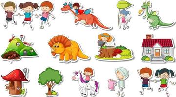Sticker set of fantasy fairy tale cartoon characters vector