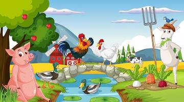Farm background with happy animals vector