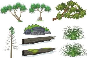 conjunto de árboles aislados y objetos de la naturaleza vector