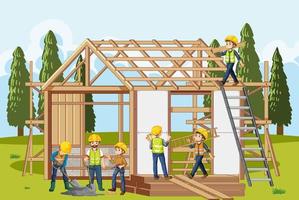 Building construction site with workers vector