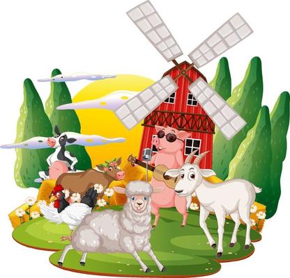 Happy animals in farm cartoon