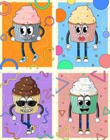 Set of different funny cupcake cartoon characters vector