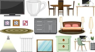 Furniture and household appliances on white background vector